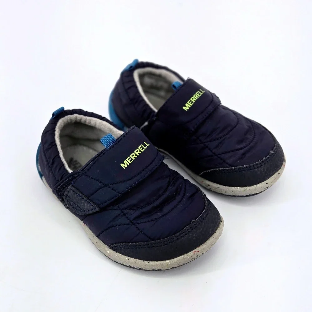 Merrell Bare Steps Hut Moc Navy Blue Quilted Infant Toddler Slip On Shoes Sz 7M